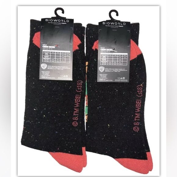 Space Jam Crew Socks 2 Pair Men 8-12 Black Red  w Basketball Jordan Looney Tunes - Picture 4 of 8
